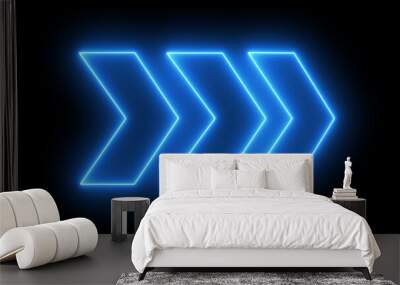 Blue neon arrows on a black background. Glowing Neon Arrows on a Black Background. 3d rendering neon blue  glowing up arrow abstract background Wall mural