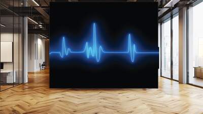 Cardiogram cardiography oscilloscope screen blue vector illustration background. Emergency ekg monitoring vector. Blue glowing heart pulse. Heart beat. Electrocardiogram Wall mural