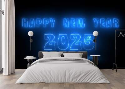 Glowing happy new year 2025, New Year's Eve,  party celebration holiday greeting card with year. Wall mural