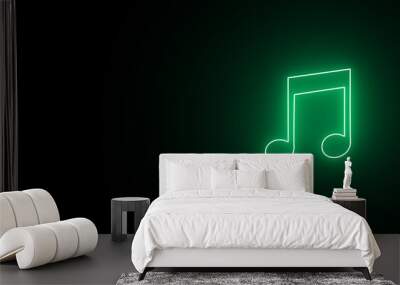 Glowing Music notes icon. Abstract Audio icon, melody. Disk and dj console. Audio Technology Concept with music symbol as a neon light. Wall mural