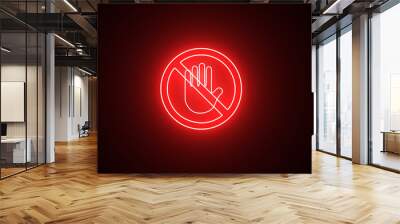 Neon line Stop hand sign icon. Do not enter stop red sign with hand icon. Prohibition sign. Stop sign isolated. Wall mural