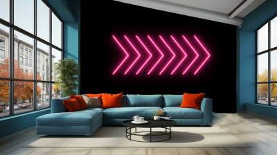 Right directional arrow sign. Set of bright arrows pointing to the right. Flashing direction indicators. render of glowing neon arrows on a black background Wall mural