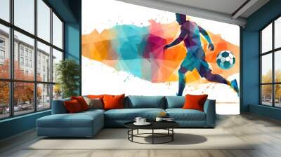 Action moment of a soccer player kicks the ball. Poster art in the style of speed painting. Generative AI Wall mural