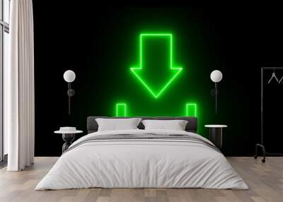 Neon arrow icon pointing down. neon single-line directional down arrow illustration. download button icon, arrow symbol. Wall mural