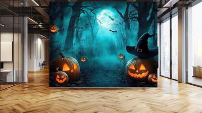 halloween background with pumpkin and bats Wall mural