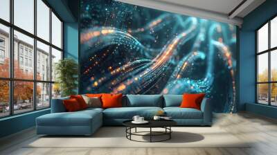 Abstract digital art with glowing lines and particles Wall mural