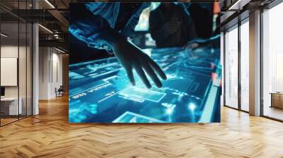 Interactive Digital Display with a Hand Interacting Wall mural