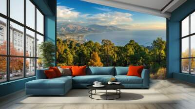 Panoramic View of Coastal Mountains and Ocean Wall mural