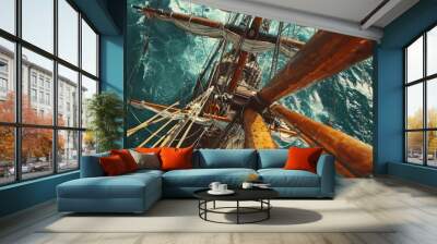 Top View of a Sailing Ship Wall mural