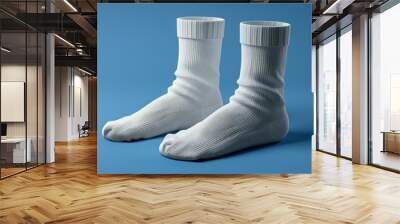 Two White Socks on a Blue Background Wall mural