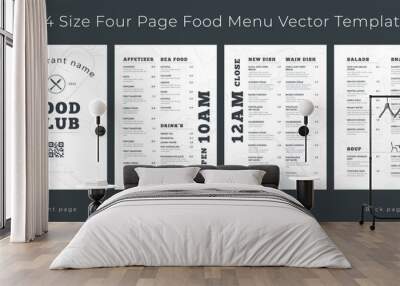 Restaurant cafe menu, template design.
A4 size, Four page food menu template Wall mural