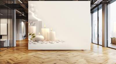 Wellness, spa beauty banner template. Modern design with flowers and candles on a isabelline background. Copy space. Generative ai Wall mural