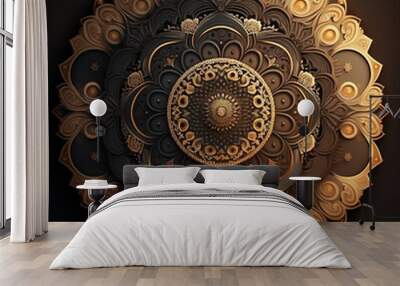 A gold and silver design with circular design in the center_Luxury Mandala Background Wall mural