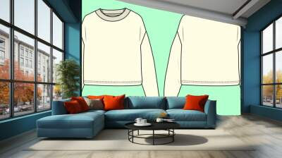 Drop shoulder terry fleece crop sweatshirt flat sketch outline vector for girls and women fashion illustration template. Wall mural