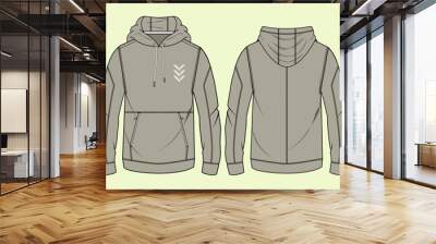 mens long sleeve hoodie jacket flat sketch vector illustration. jogging, running, gym sports activities front and back apparel template Wall mural