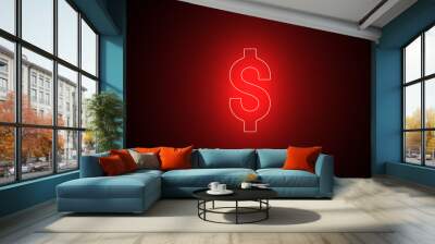 Neon, glowing dollar icon. Money cash, digital currency market, USDT dollar sign clip art. dollar symbol. Black dollar icon. Wall mural