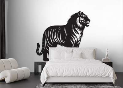 vector silhouette illustration of a tiger on white background Wall mural