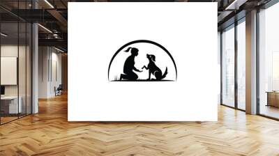 Dog trainer Animal logo design. Pet and its master silhouette icon logo Wall mural