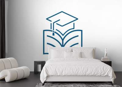 Education Cap and Book Line Logo Design With Education and Graduation Symbol Flat Vector Illustration. Wall mural