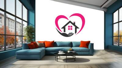 House Care Logo Design Template With Hearth And Hand Symbol Vector Concept. Wall mural