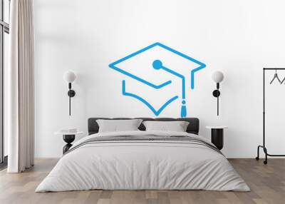 student cap graduation logo design flat line style isolated on white background vector. Wall mural