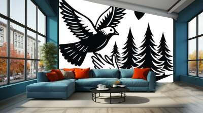 bird flying to the forest form human hand silhouette line art vector design concept Wall mural