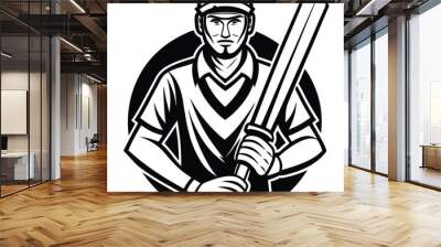 Cricket tournament match player bat ball vector logo design sample concept illustration Wall mural