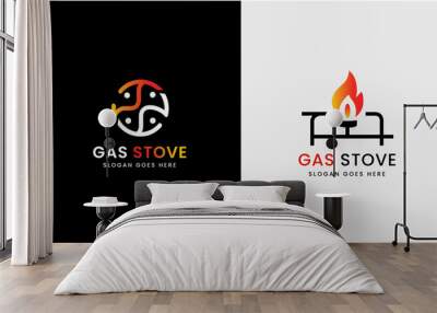 Gas burner icon, kitchen gas stove, cooking instructions glyph icon, Oven line vector icon, fire gas stove icon logo design circle symbol Fire Flame Logo Design Ideas Wall mural