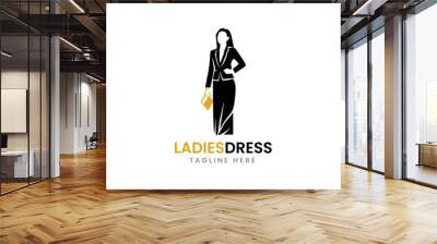 Ladies women lady dress garments icon symbol vector minimalist modern unique logo template Wall mural