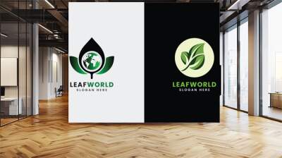 Leaf world, world leaf glob green natural global icon logo design concept circle minimalist modern Wall mural