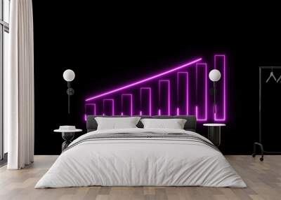  business graph chart icon neon bright magenta color 4k illustration on black background. growth concept magenta arrow moving. Wall mural