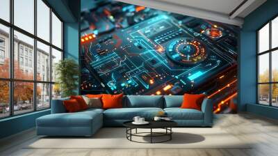 Digital Abstract IT Futuristic Modern network,pattern ,circuit,global etc. Technology Bacground AI Wall mural