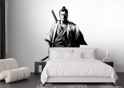 A samurai isolated on white background. Wall mural