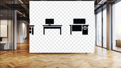 Office desk icon. computer table desk linear icon. Front desk vector icon, Office Desk Icon, Workplace, linear icon, Office icon, table and chair Wall mural