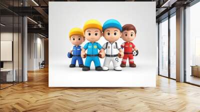 3D cartoon character of a team works and unity  Wall mural