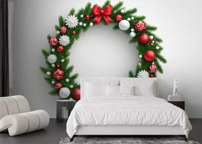 3d Icon of Christmas wreath with decorative elements in a white background Wall mural