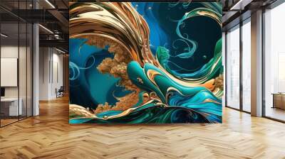 Liquid marble textured backgrounds. Wavy psychedelic backdrops. Abstract painting for web design or print. Good for cards, covers, and business presentations. Vector illustration	
 Wall mural