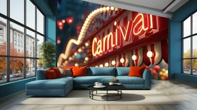 Carnival label with lights in portuguese 3d render realistic Wall mural