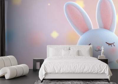 Cute white rabbit with eyes closed with gradient pastel starry background Wall mural