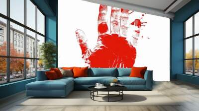 Handprint, red color on white background Wall mural