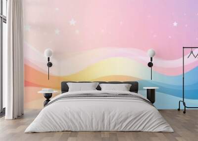 pink, yellow, gradient with wave shape and stars Wall mural