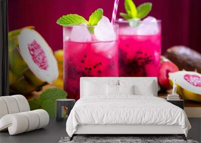 Pitahaya or dragon fruit mojito. Wall mural