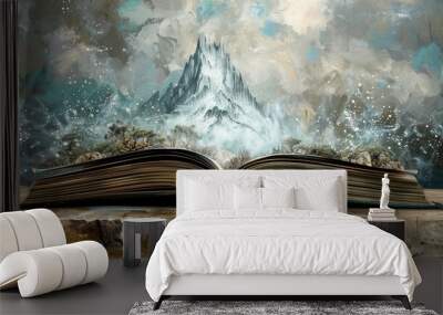 Unfolding Knowledge. Drawing of a Giant Open Book, Inviting Exploration and Discovery. Wall mural