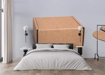 Brown cardboard box on grey background Wall mural