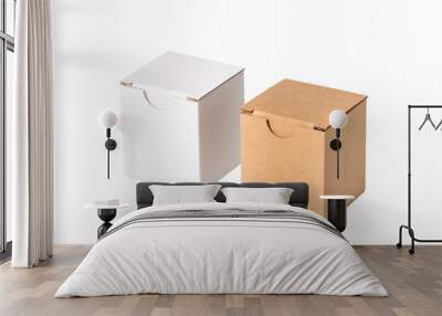 Set of brown and white cardboard boxes, isolated Wall mural