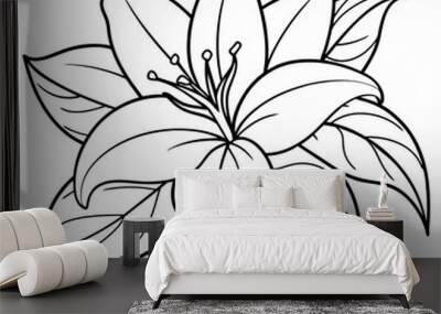 Lily flower outline coloring book page line art drawing vector illustration for children and adults Wall mural