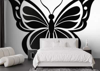 Butterfly logo icon black shape white background Wall mural