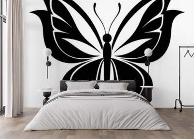 Butterfly logo icon black shape white background Wall mural