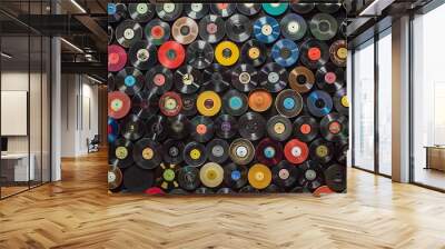 Retro Vinyl Discs On Wall Wall mural