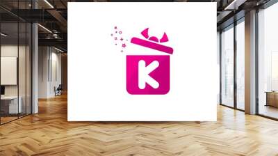 k letter Gift box Logo Design Vector Template.Logo gift template.. Concept design present emblems and signs. Gift box icon pink color. Wall mural